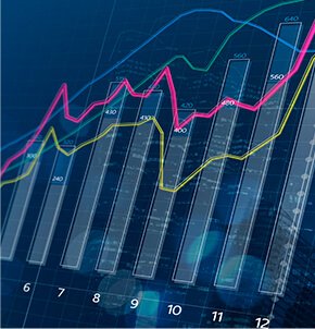 Semi-transparent bar chart with multi-color trendlines